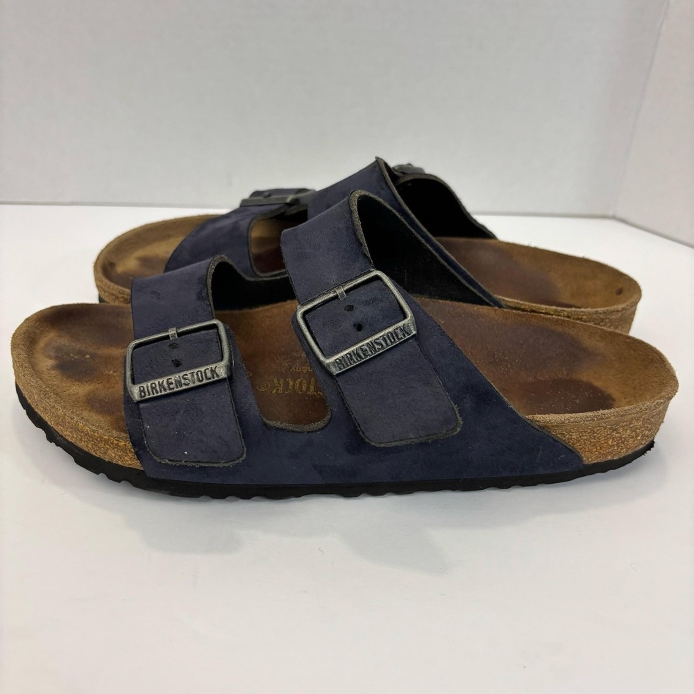 Birkenstock Arizona Sandals Womens 8 39 Blue Suede Shoes Comfort Cork Germany - Picture 4 of 13